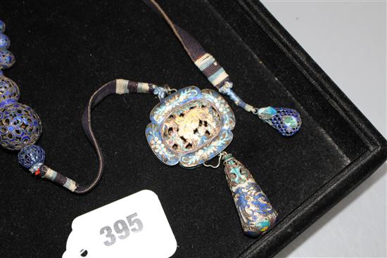 A Chinese mandarins silver and enamel court necklace, circa 1900, L. 81cm